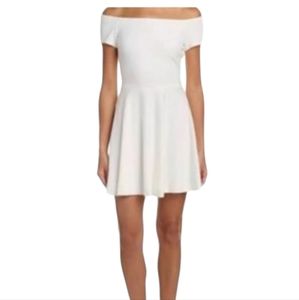 Alice + Olivia Woman's Off the Shoulder Fit and Flare Off White Mini Dress 10